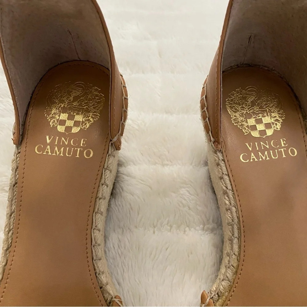 Vince Camuto Tan Leather Espadrille Wedge Sandals Size 9.5